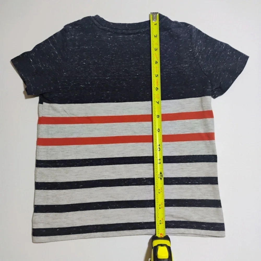 Cat & Jack Boys Striped Pocket Tee 3T Navy Orange Gray Short Sleeve Shirt